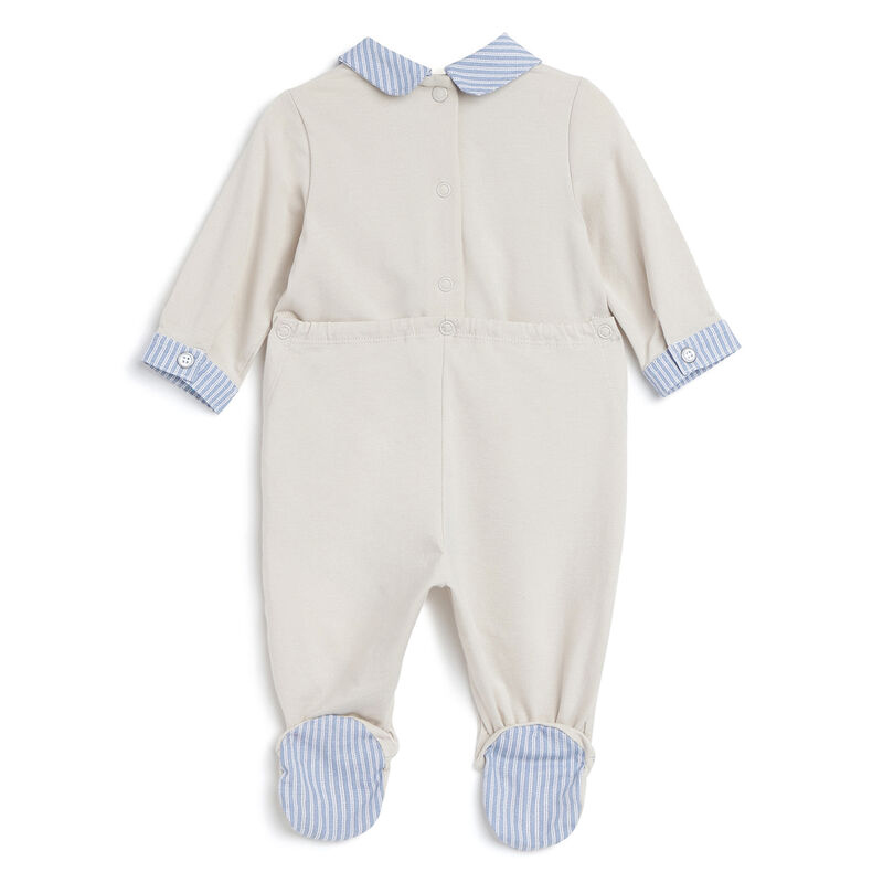 Boys Medium Natural Checked Nappy Opening Babysuit image number 1